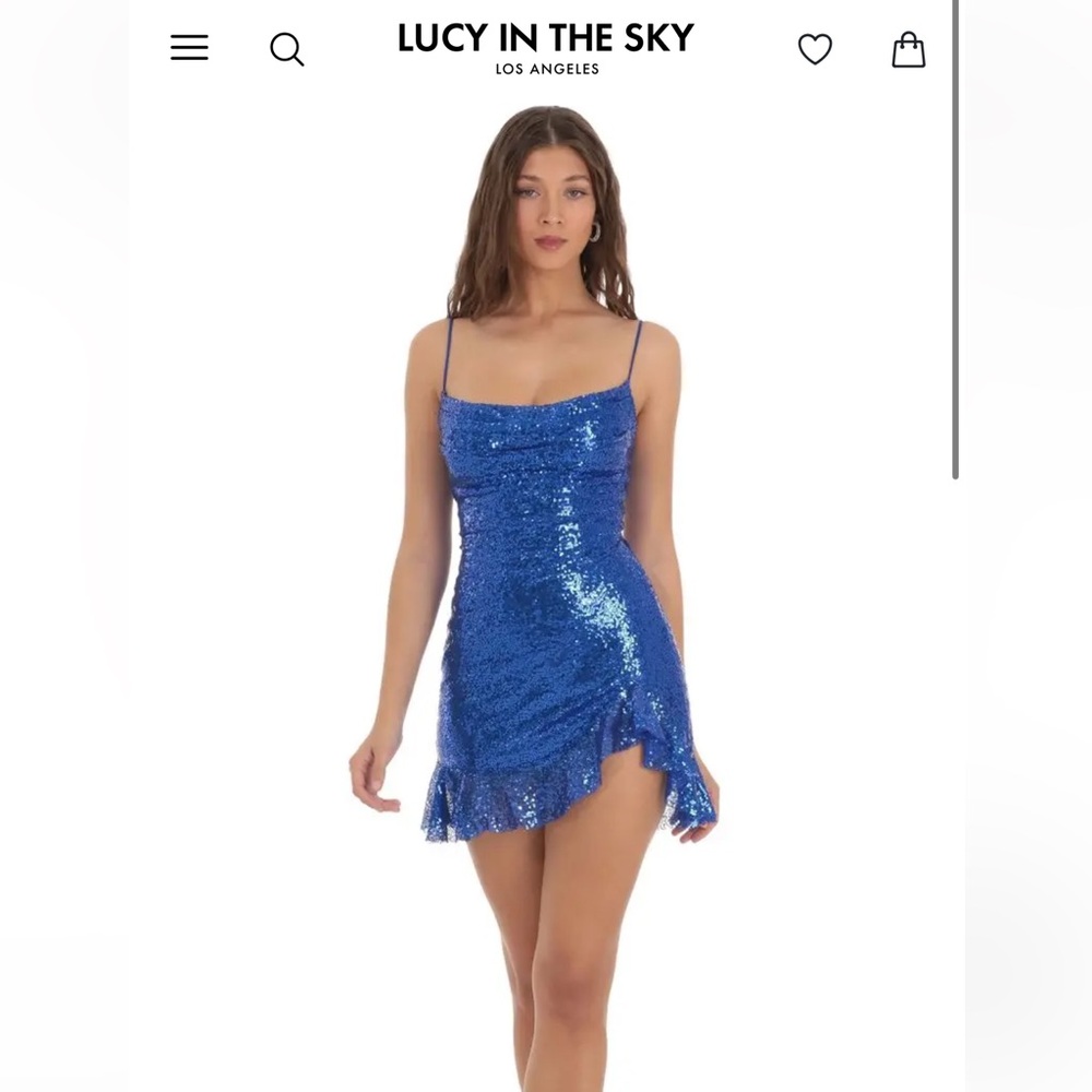 LUCY IN THE SKY Blue Sequin Mini Dress Womens Size M